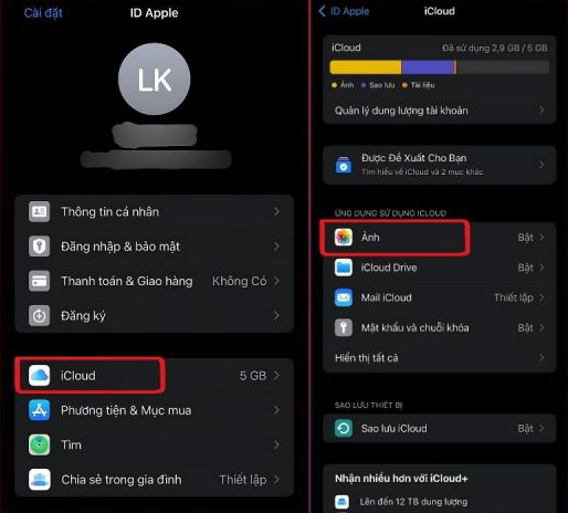 Cách tắt sao lưu ảnh trên điện thoại iPhone bước 2